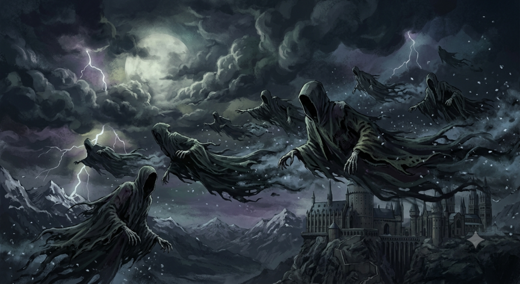 Dementors flying in an illustrative manner