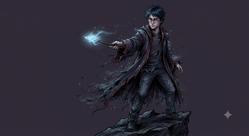 Harry Potter using his magic wand in an illustrative image